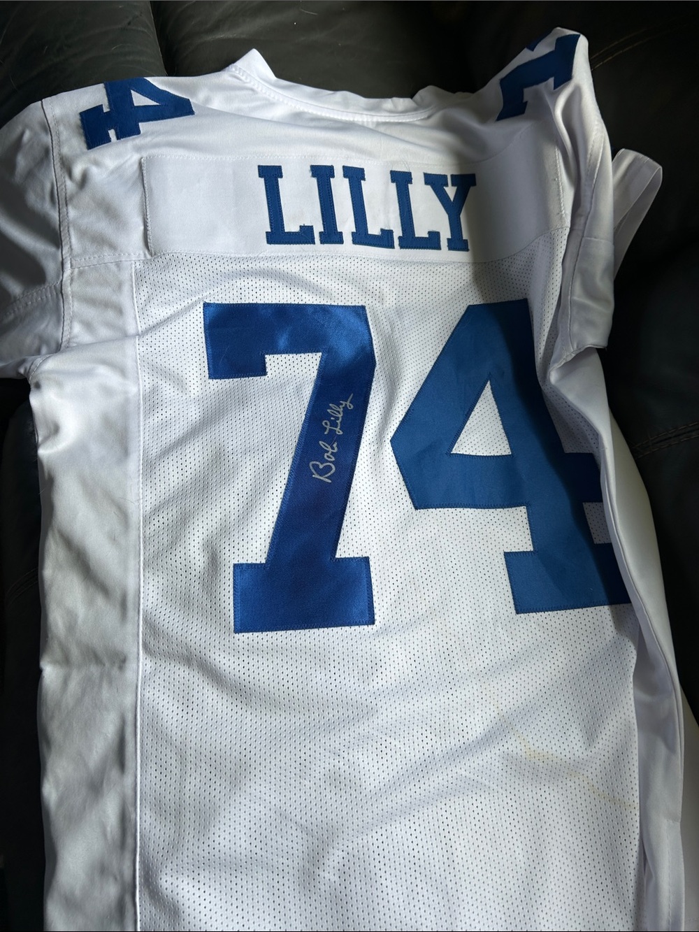 White & Blue Number 74 Men’s Jersey Bob Lilly autographed